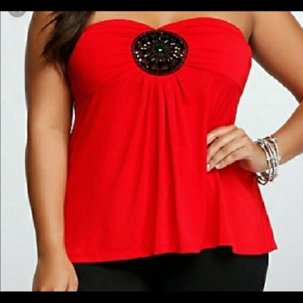 Sold TORRID RED black medallion BABYDOLL TUBE TOP - Picture 1 of 10